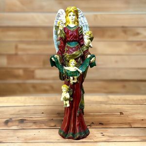 Vintage Merry Christmas Angel w/Cherubs 11” Tall Resin Nativity Figurine Painted